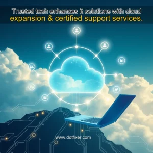 Artistic representation for Trusted tech enhances it solutions with cloud expansion & certified support services.